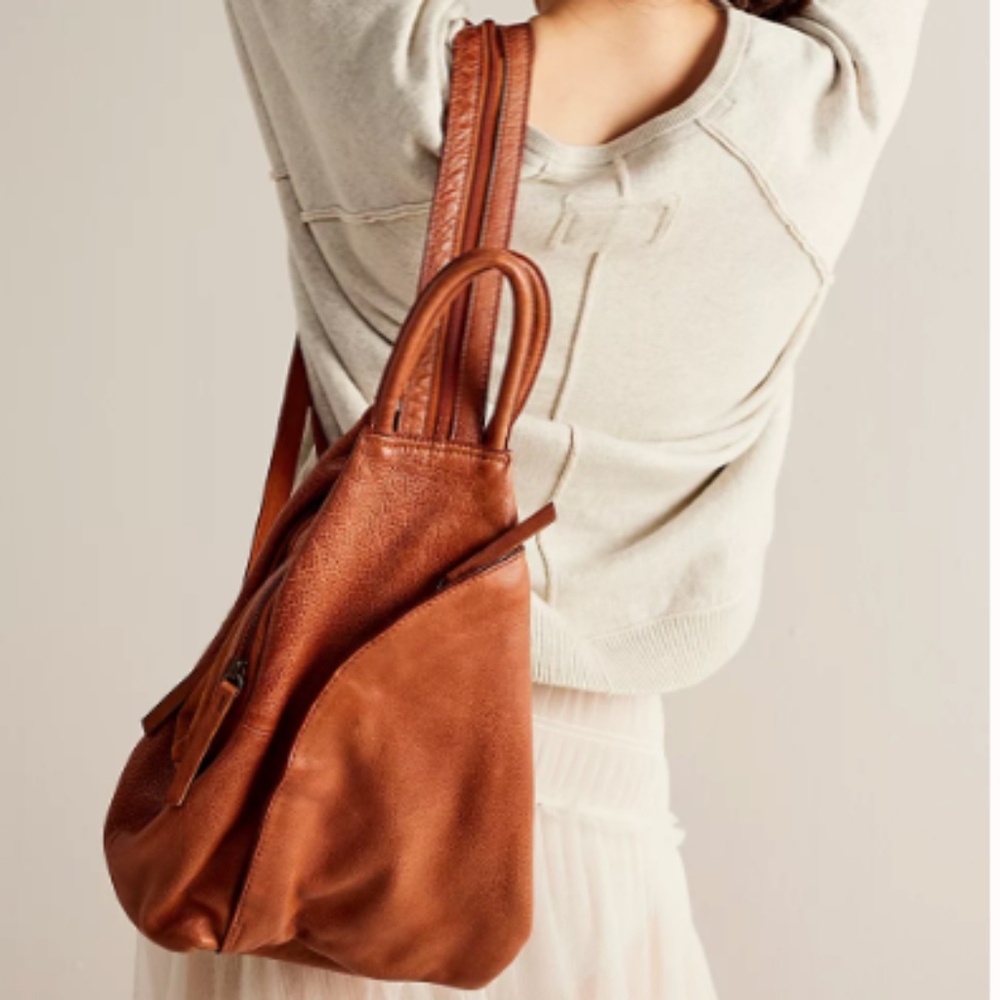 Free People We The Free Soho Convertible Tan Leather Sling Backpack